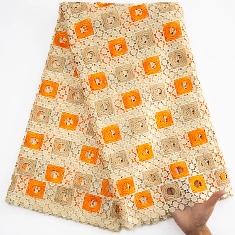 

SJD LACE African Water Soluble Lace Fabric With Stones High Quality Nigerian Guipure Cord Lace Fabric For Women Dresses A3561