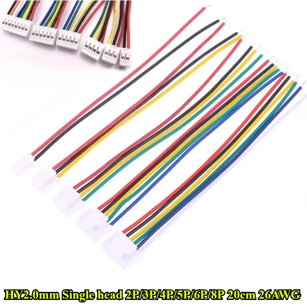 

30/50Pcs/lot HY2.0mm with Lock Buckle Pitch 2.0mm Single head 2P/3P/4P/5P/6P/8P Terminal Wire Length 20cm 26AWG Electronic Wire