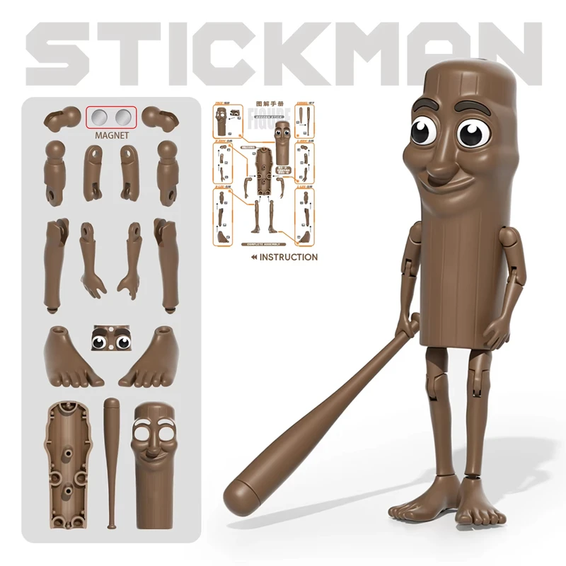 Stressabbauendes Modell Spielzeug Tung Tung Sahur Multi Joint Bewegliches handgemachtes Modell DIY Kreative lustige Animationsfigur Holzstab