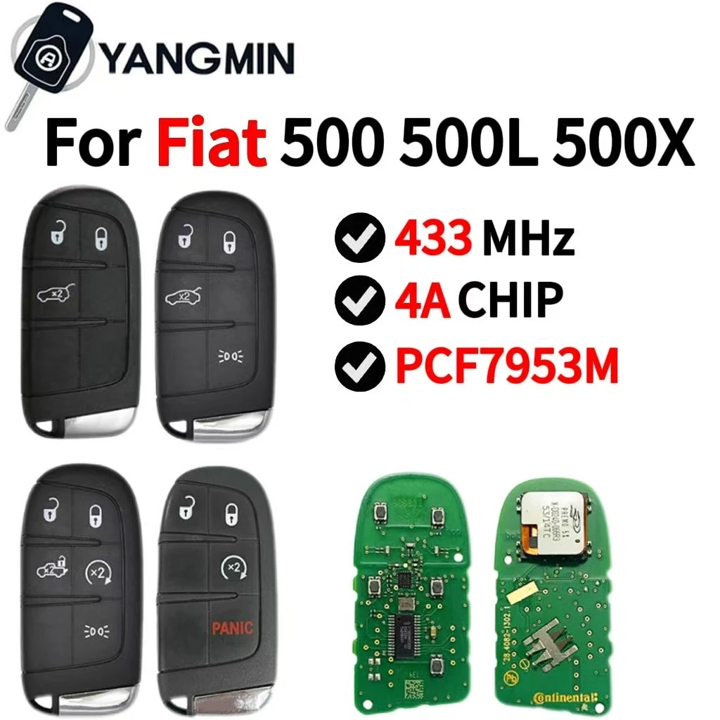 

YANGMIN Smart Remote Car Key Fob For Fiat 500 500L 500X 2016-2019 433MHz 4A Chip 3/4/5 Buttons SIP22 M3N-40821302