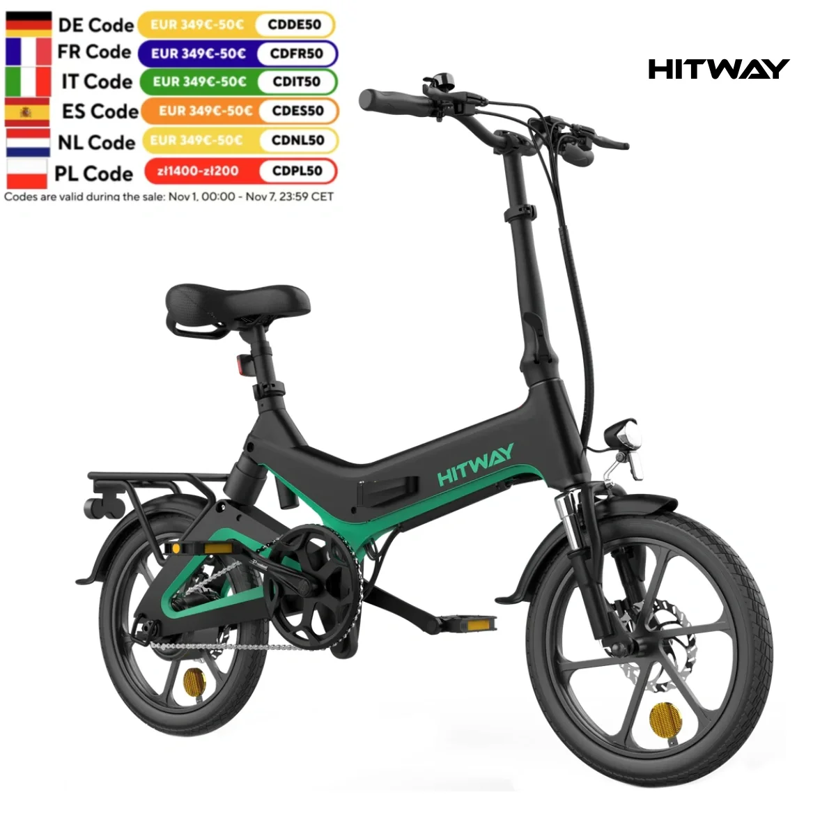 16 electric bike HITWAY W/36V Foldable Electric Pedal Assistance with 7.8ah Battery, Accelerator-Free, for teen