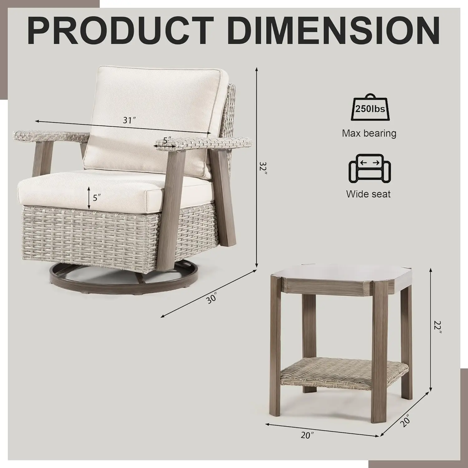 Outdoor 360 ° Draaibare Rocker Patio Stoelen Sets Van 2 En Bijpassende Bijzettafel-3-delige Rieten Patio Bistro Set Met Premium Stof