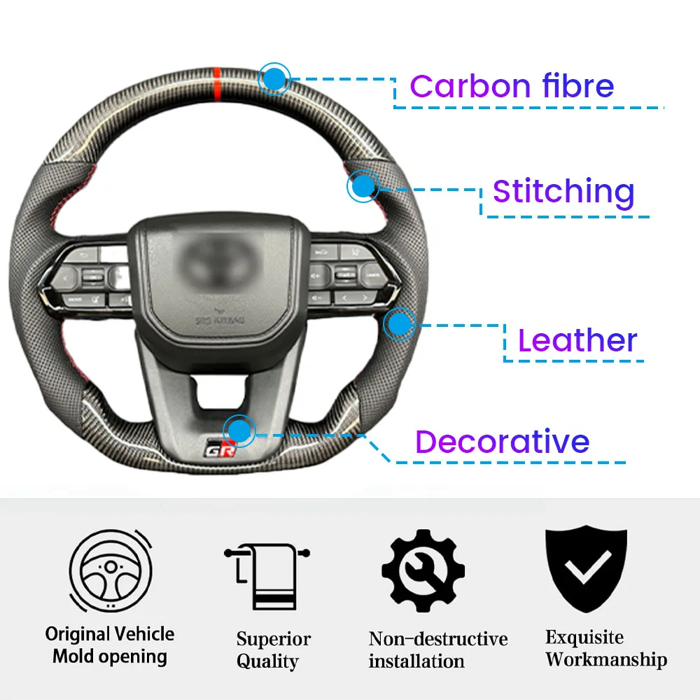عجلة قيادة من ألياف الكربون لسيارة Toyota GT 86 FORTUNER FJ Cruiser HIACE LC70/76/79 Land Cruiser CROWN ALPHARD VELLFIRE HILUX
