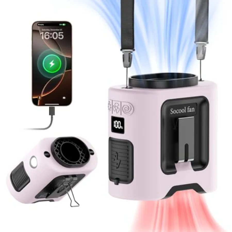 

Socool Portable Waist Fan Clip on Belt 360 Rotation Wearable Rechargeable Personal Shirt Fan 67H Cooling 5-Speed Battery Operat