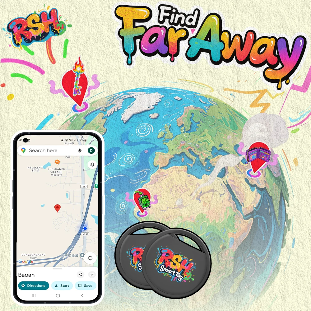 RSH 1/ 4pcs Security GPS Tracker Fashion Painting Android Locator for Samsung Moto Smart Tag Gift work with Google's Find Hub