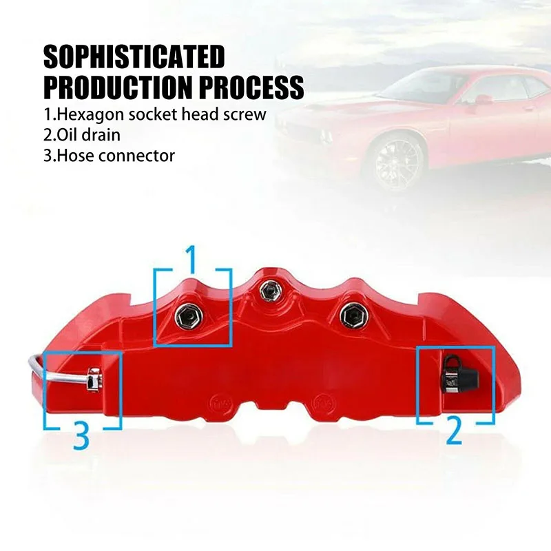 3D Car Disc Brake Caliper Covers Front & Rear Kit Red Car Caliper Cover Decoration Car Auto Brake Caliper Cover Car Accessories