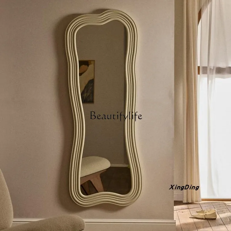 

French Style High-End Full-Length Mirror Wall-Mounted Internet Celebrity Irregular Shape Dressing Home Entry Floor Mirror