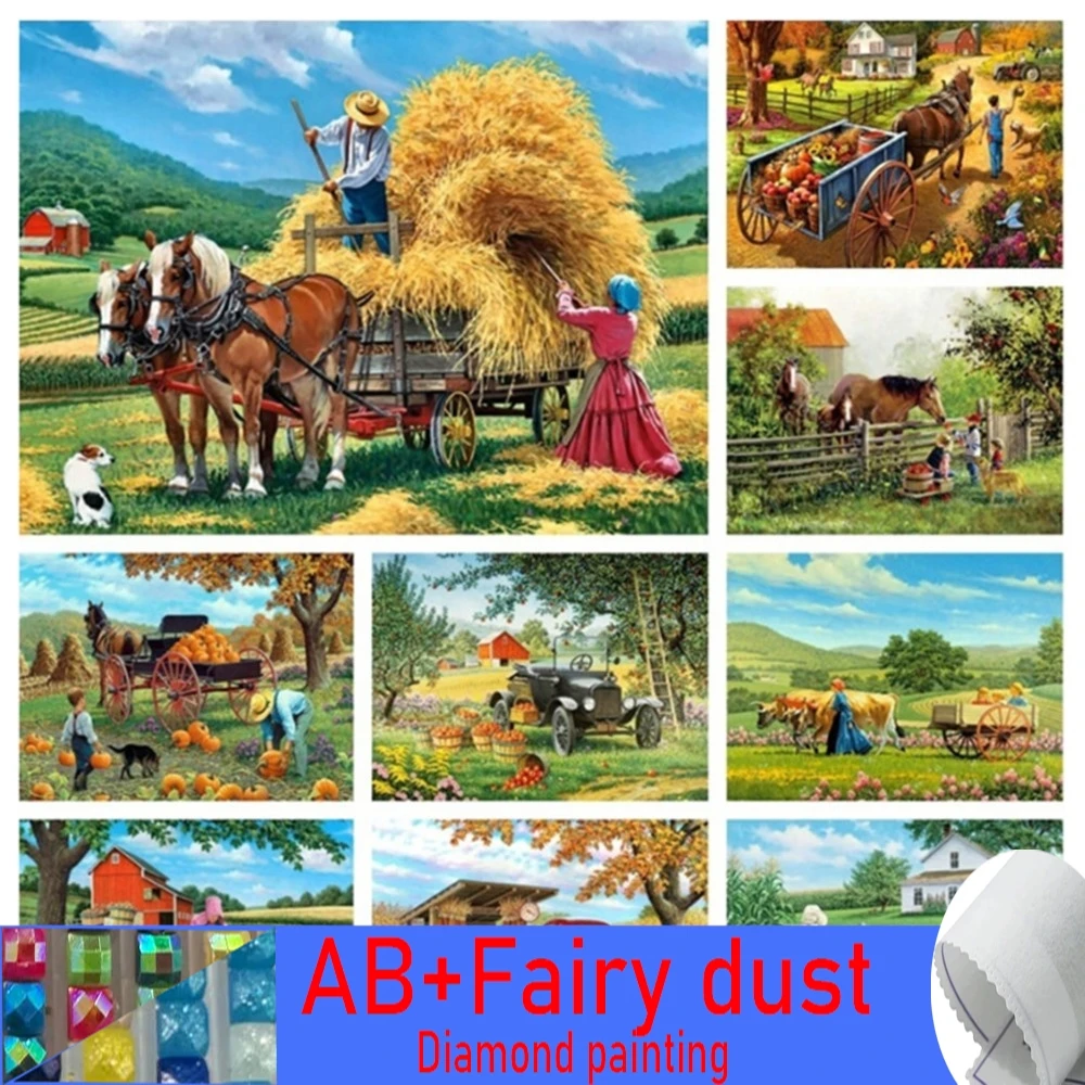 

Краска с 120 цветами AB Фея Пыль Алмазная картина по номерам Пейзаж Квадратная мозаика Вышивка Ферма Набор Ручная работа Хоббианское ремесло