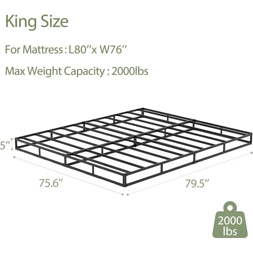5 resortes King Metal Box con funda para soporte de colchón, estructura de cama de perfil bajo, resistente y fácil de limpiar