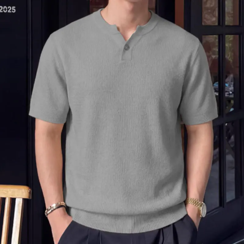 Men's retro casual and simple 2026 spring style loose-fitting versatile couple round-neck short-sleeved knitted sweater
