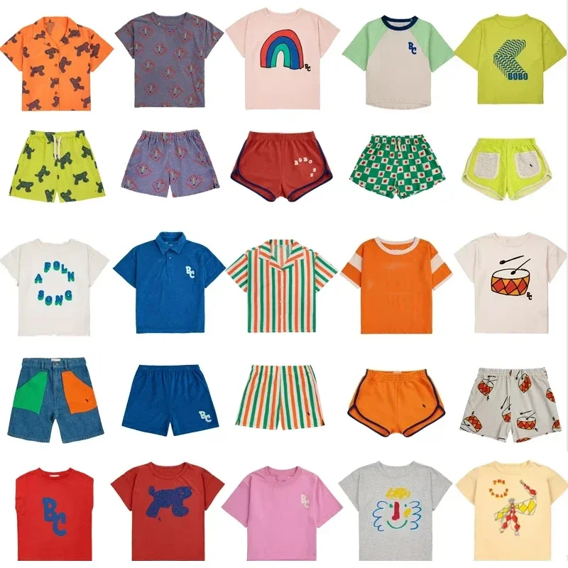 Děti dívčí oblečení nastaví nový bobo 2024 léto kreslený tisk děti chlapci trička a šortky obleků pro děvče móda děťátko outfits