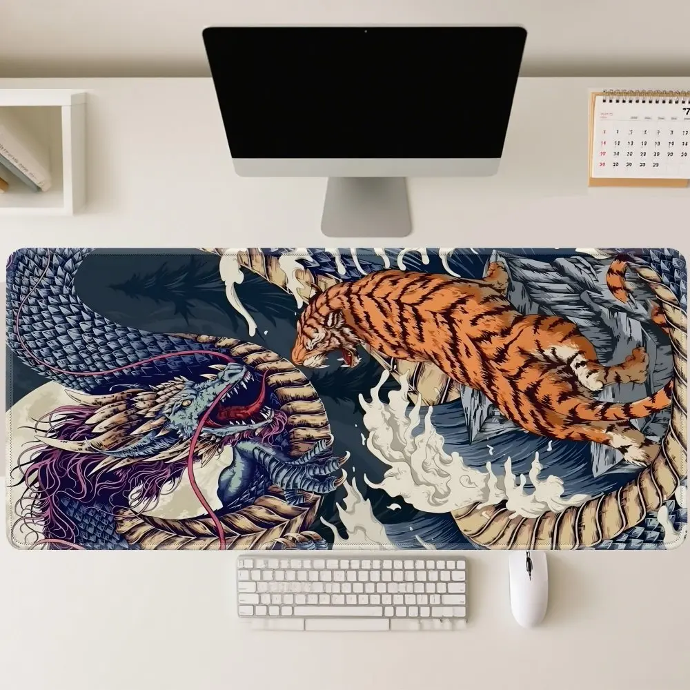 

Dragon & Tiger Gaming Mat Korean Haeundae Wave Design Non-Slip Rubber Base & Ultra-Thin Smooth Washable Surface for PC & Office