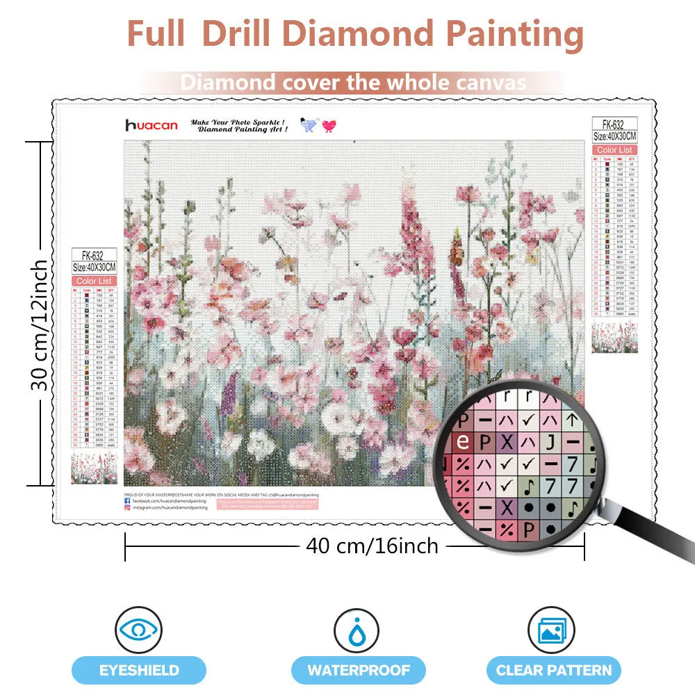 HUACAN Full Diamond Mosaic Flower Painting Complete Kit Embroidery Handmade Gift Home Decoration Living Room