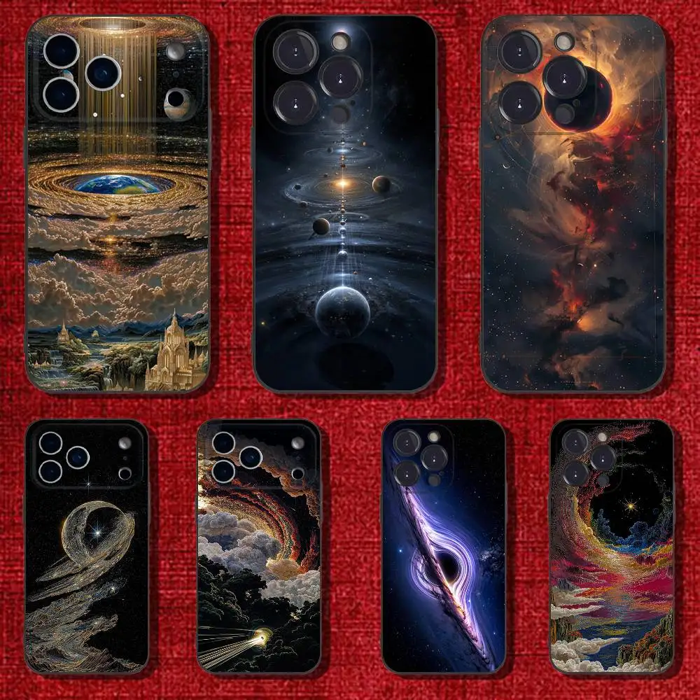 حافظة هاتف Space For Galaxy Universe لهاتف iPhone 6,17,16,15,14,13,12,11 Plus، Pro Max، XS، X، XR، SE، Mini، 8، غطاء أسود من السيليكون الناعم #1