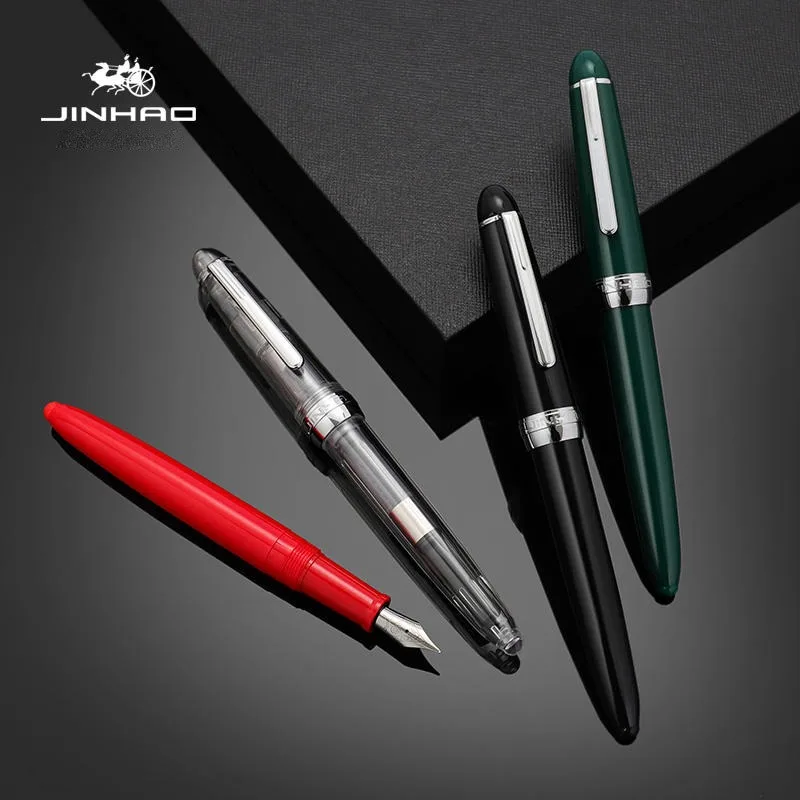 Imagem -02 - Jinhao 992 Caneta Tinteiro Luxo Elegante Cor Transparente Prata Clipe Caligrafia Canetas Escrita Escola Material de Escritório Papelaria