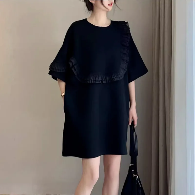 Plus-size Women's Dress Summer New Loose Literary Leisure Short-sleeved Female Mid-length Style Summer Wear Korean Dress