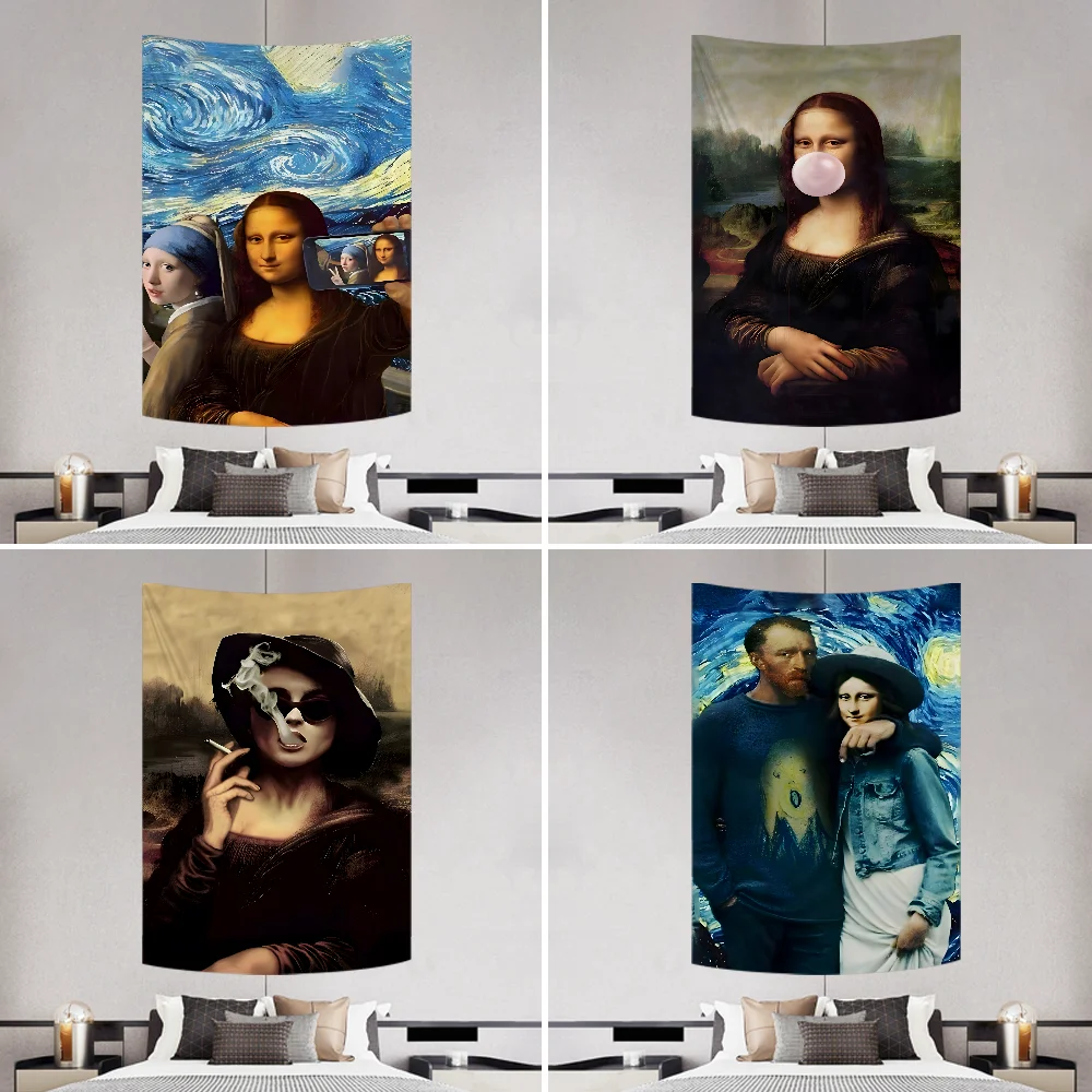 Art Aesthetic David Mona Lisa Tapestry Decoration Party Background Hanging Cloth Bedroom Tapestry Room Decor Aesthetic