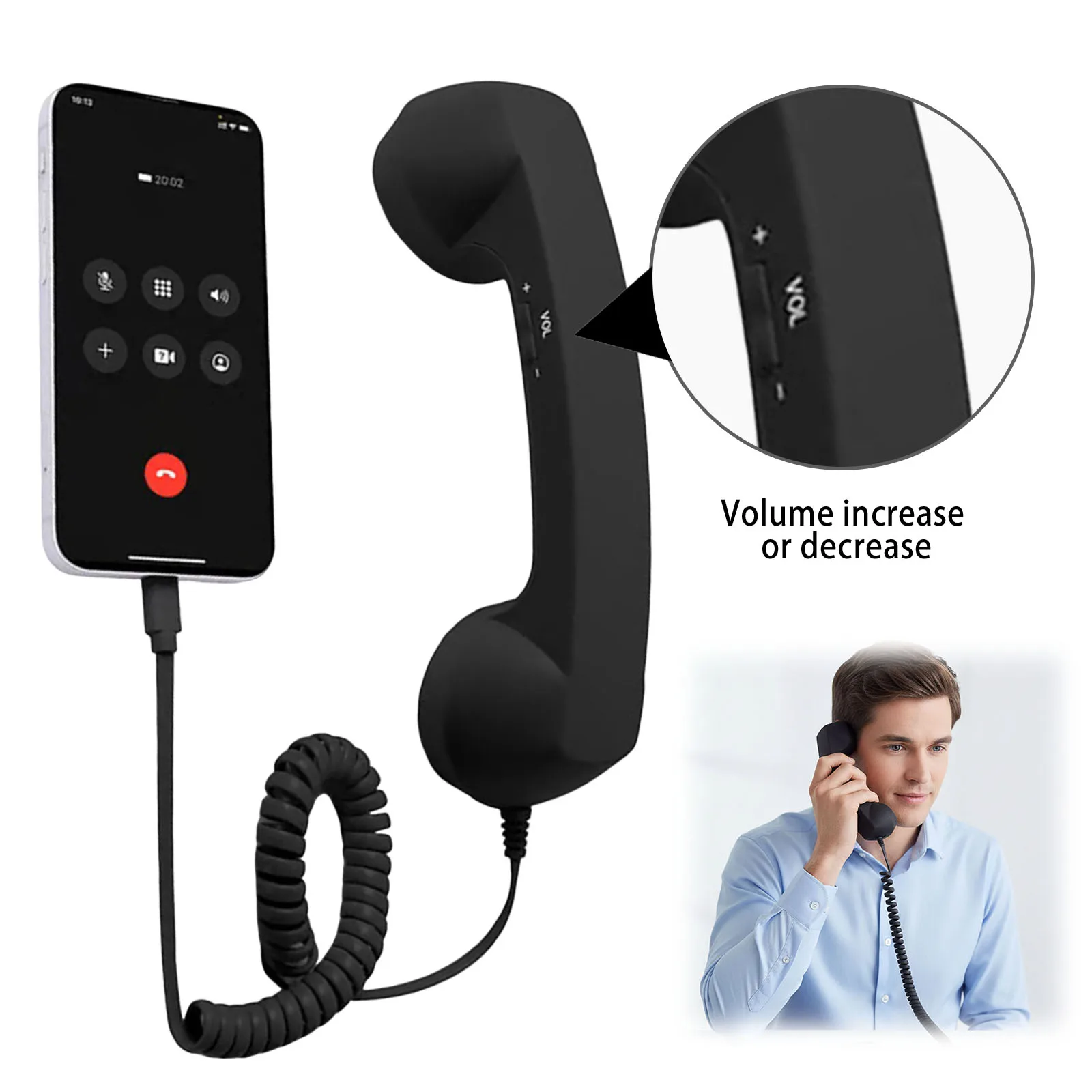 Retro Phone Handset Type-C Telephone Wired Handsets Ergonomics Portable Vintage Phone Headset for Cell Mobile Video Conferences