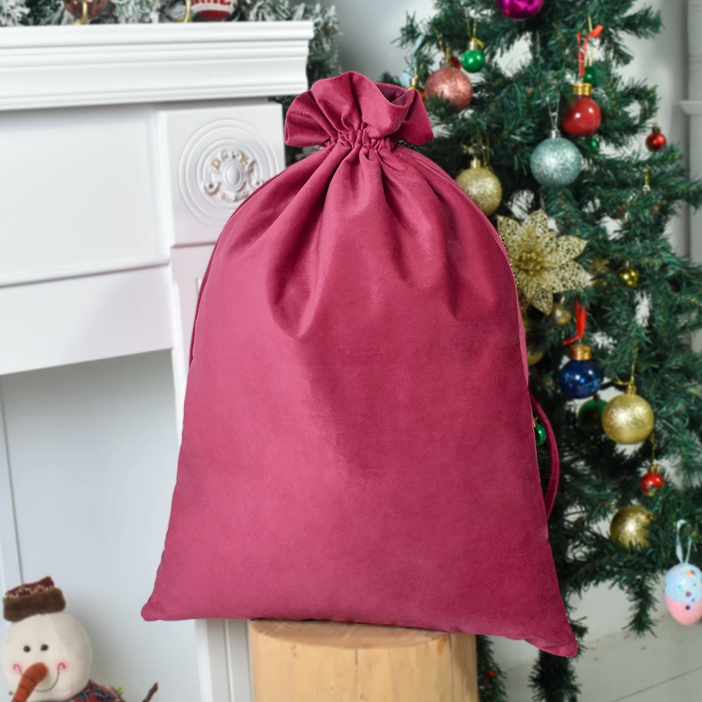 Solid Color Velvet Christmas Bag, Christmas Gift Bag, Large Capacity Bundle Pocket, Christmas Decoration Bag