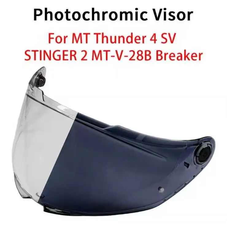 Photochromic Visor For MT Thunder 4 SV STINGER 2 MT-V-28B Clear Smoke Electroplated Dyed Spare Parts Shield Replacement Lens