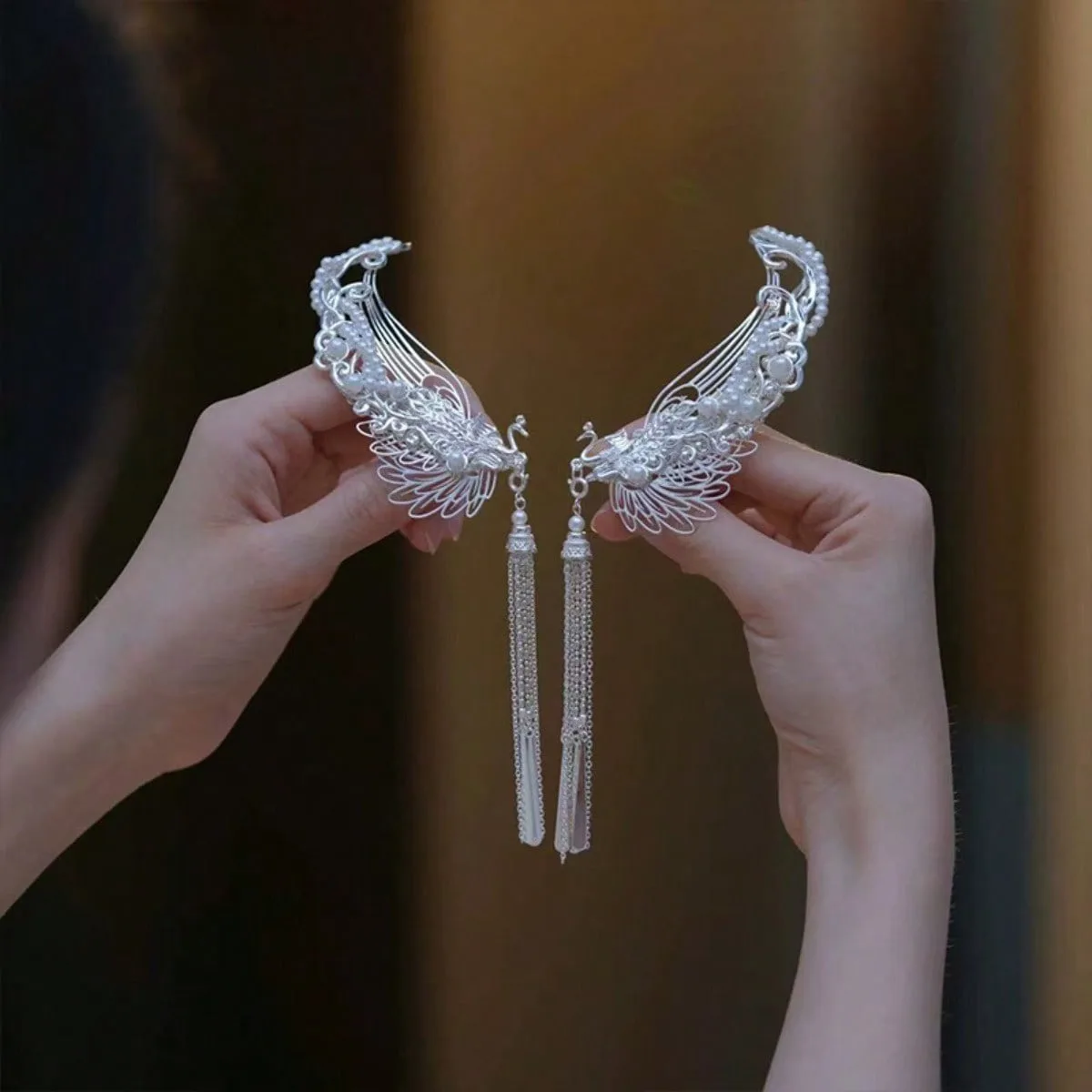 

Fashionable Chinese Style Phoenix Tassel Hairpin – Pearl Edge Clip for Hanfu & Cheongsam Hair Accessories