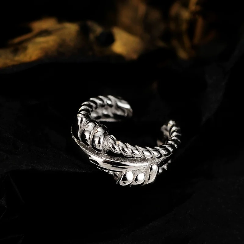 Luxury brand genuine real jewels E5174 Korean Small S925 Sterling Silver Hollow Geometric Wrapped Knot rings Women's Inset Style