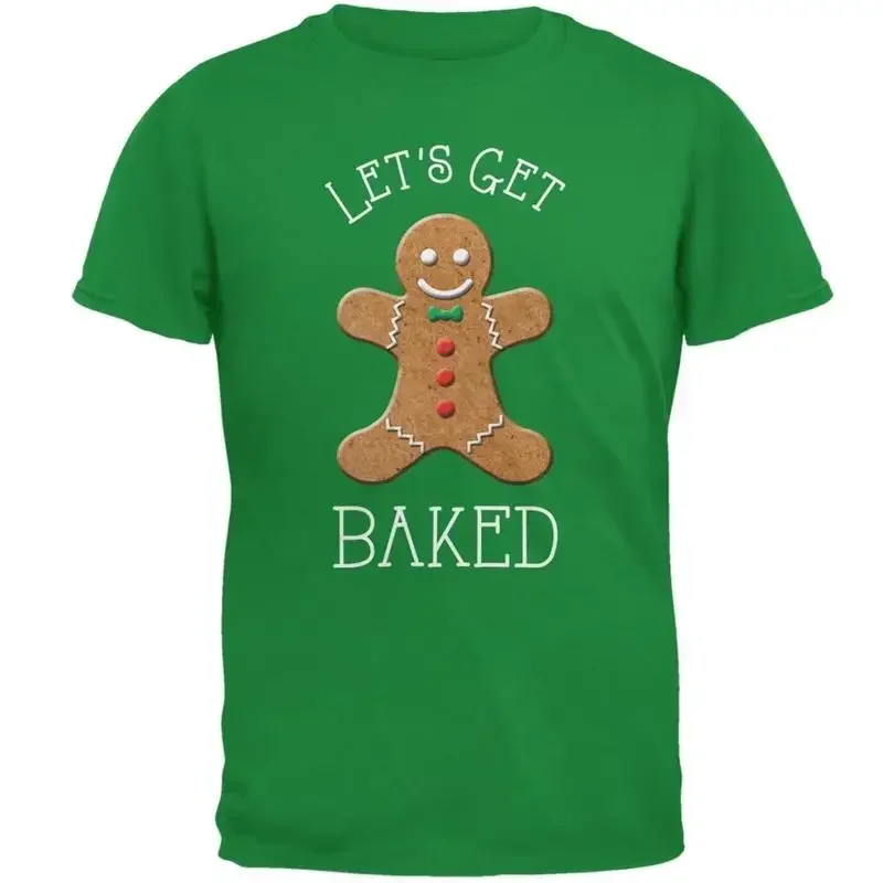 Christmas Gingerbread Man Let's Get Baked Irish Green Adult T Shirt