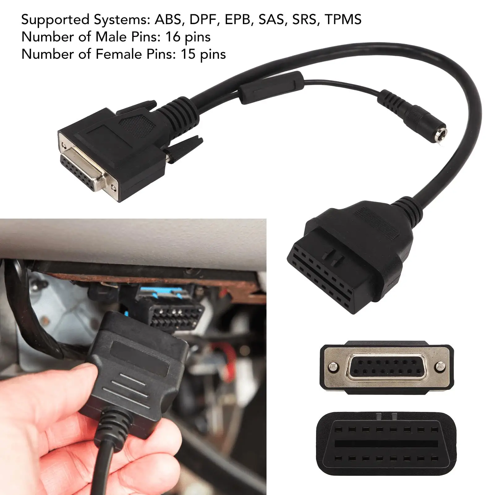 For Launch X431 OBD1 Adapter Box Switch Cable 16 Pin Male to 15 Pin Female Bluetooth Conversion - Updated Technology