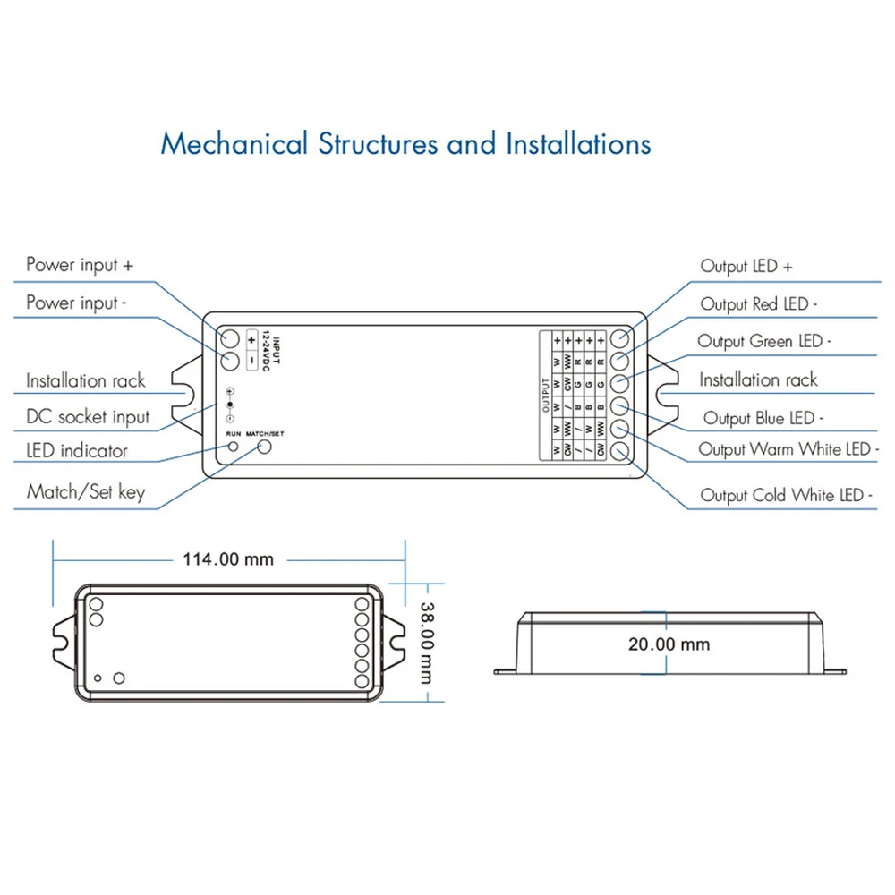 WT5 Tuya Wifi LED Controller 5 in1 Dimmer Dual White RGB RGBW RGBCCT LED Strip Light controller DC12V 24V