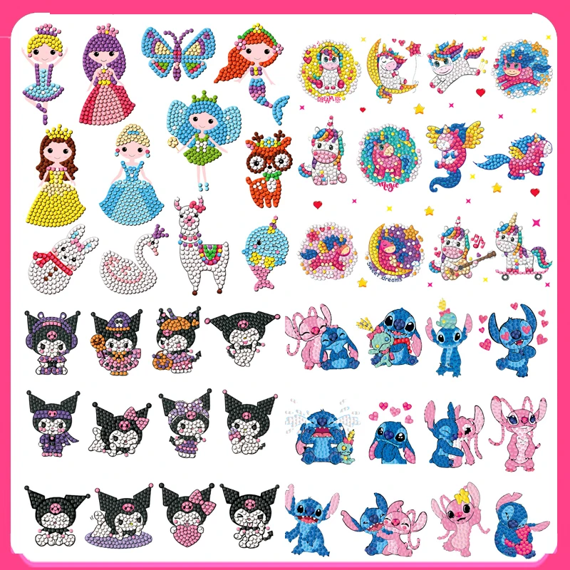 2025 New Disney Stitch Snow White Sanrio Kids Diamond Sticker Handmade DIY Dot Diamond Painting Random Sticker Set