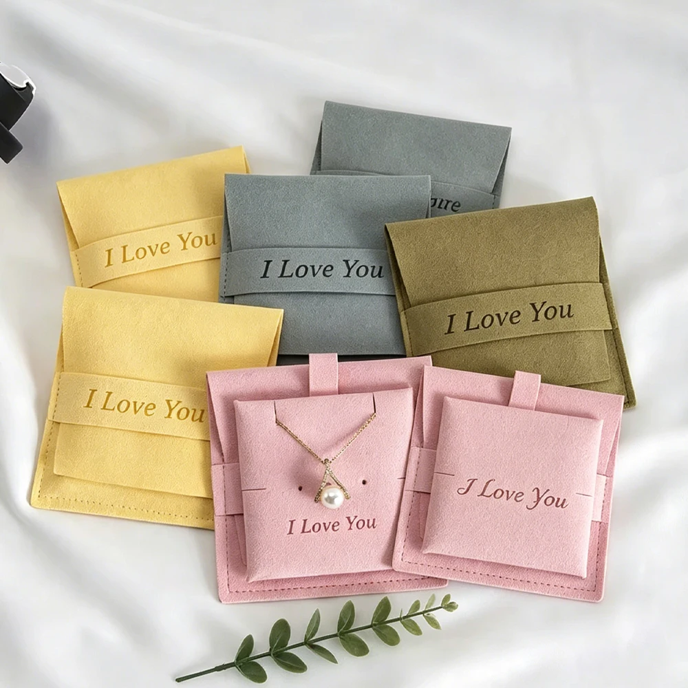 

20/50/100Pcs 8x8cm Microfiber Jewelry Pouch for Ring Earrings Necklaces Packaging Custom Logo Velvet Flap Bag With Insert Card