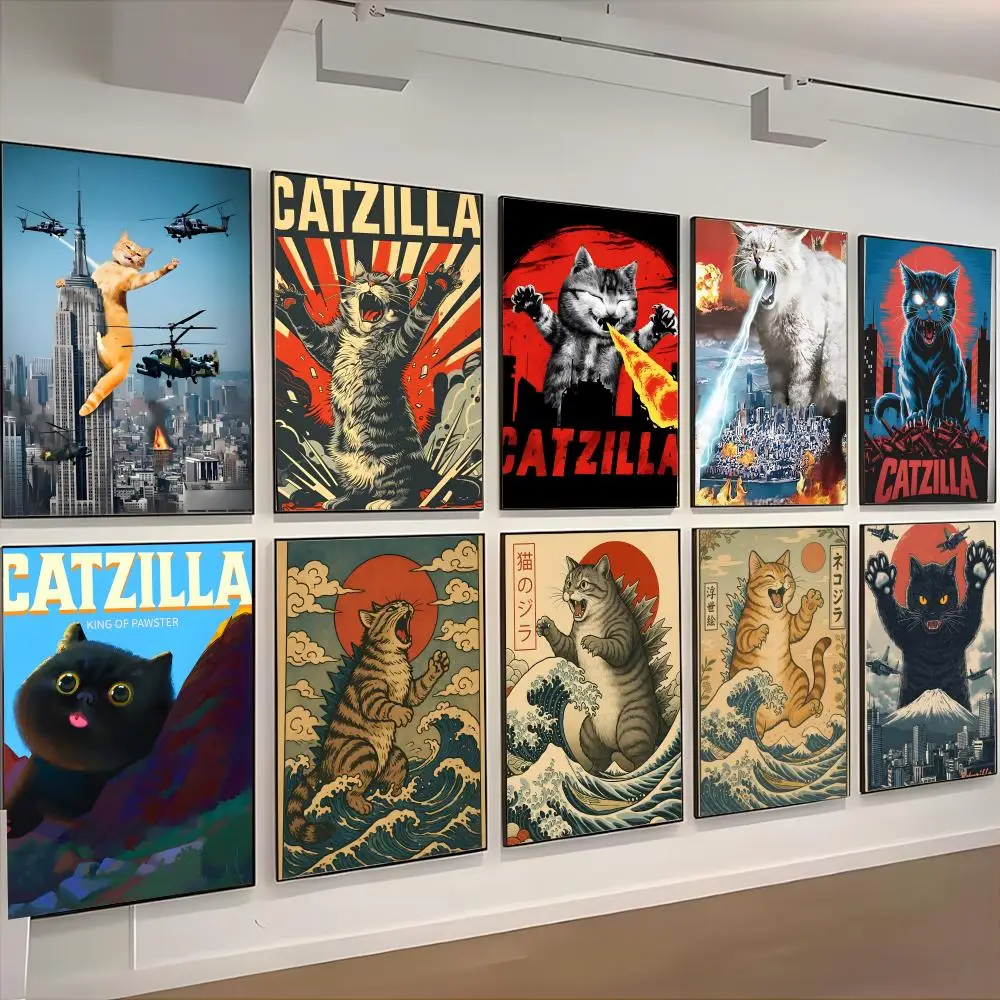 cat monster Catzilla Poster retro art restaurant bar decoration