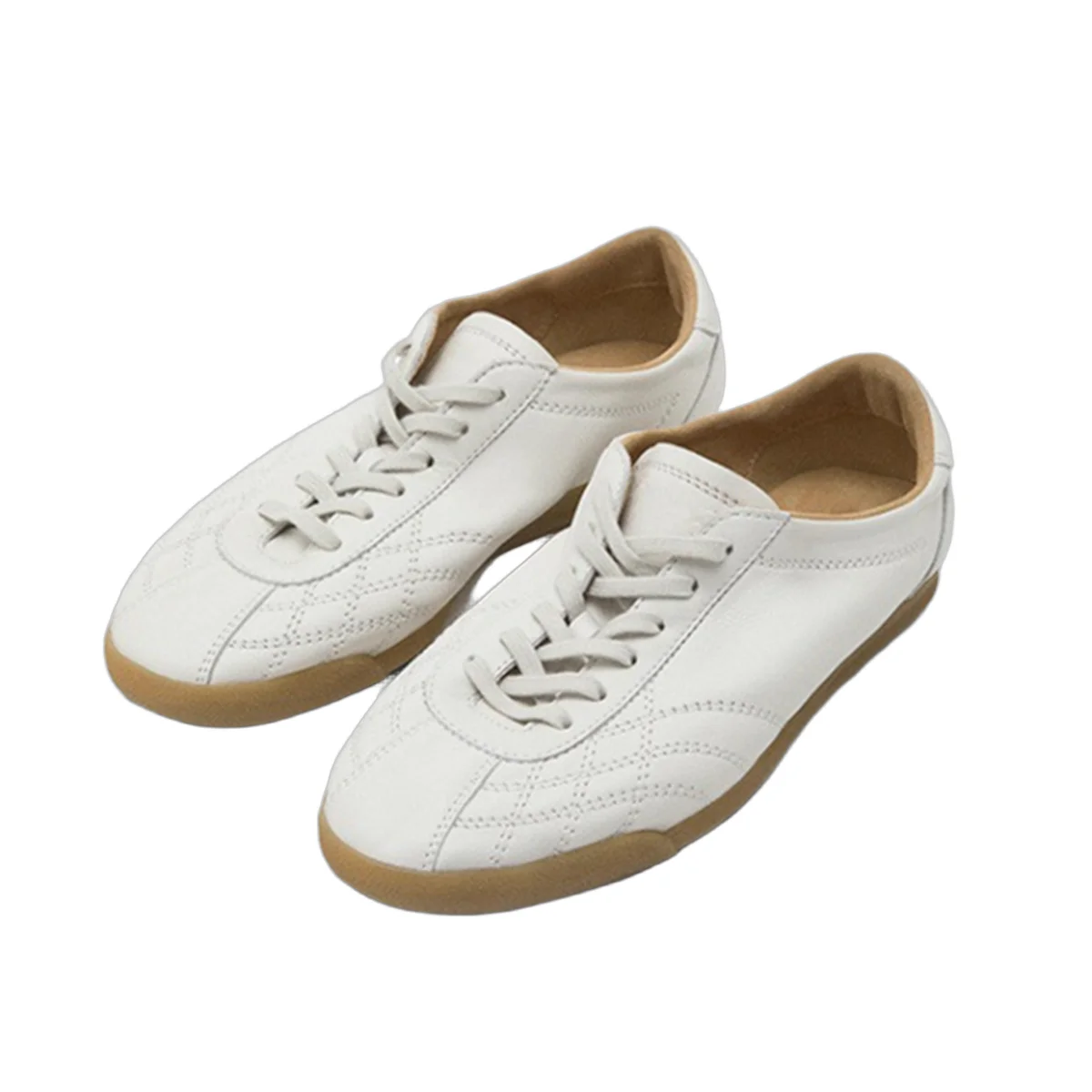 

Withered Nordic Minimalist Women's Shoes Casual Cowhide Leather Sneakers Lace-up Flat Sneakers Shoes Retro German Training Shoes