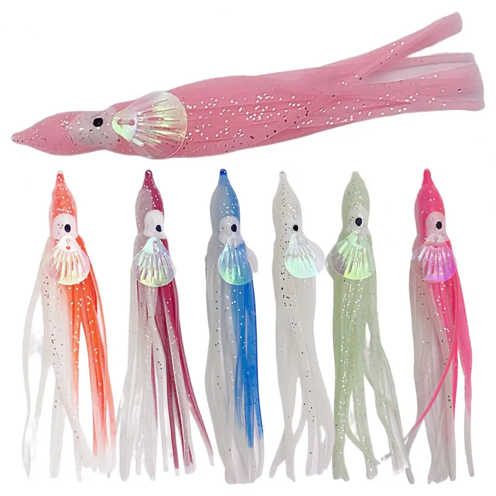 12cm Fishing Lure Simulated Eyes Stretchy Fish Attraction Universal Luminous Sea Fishing Soft Octopus Squid Skirt