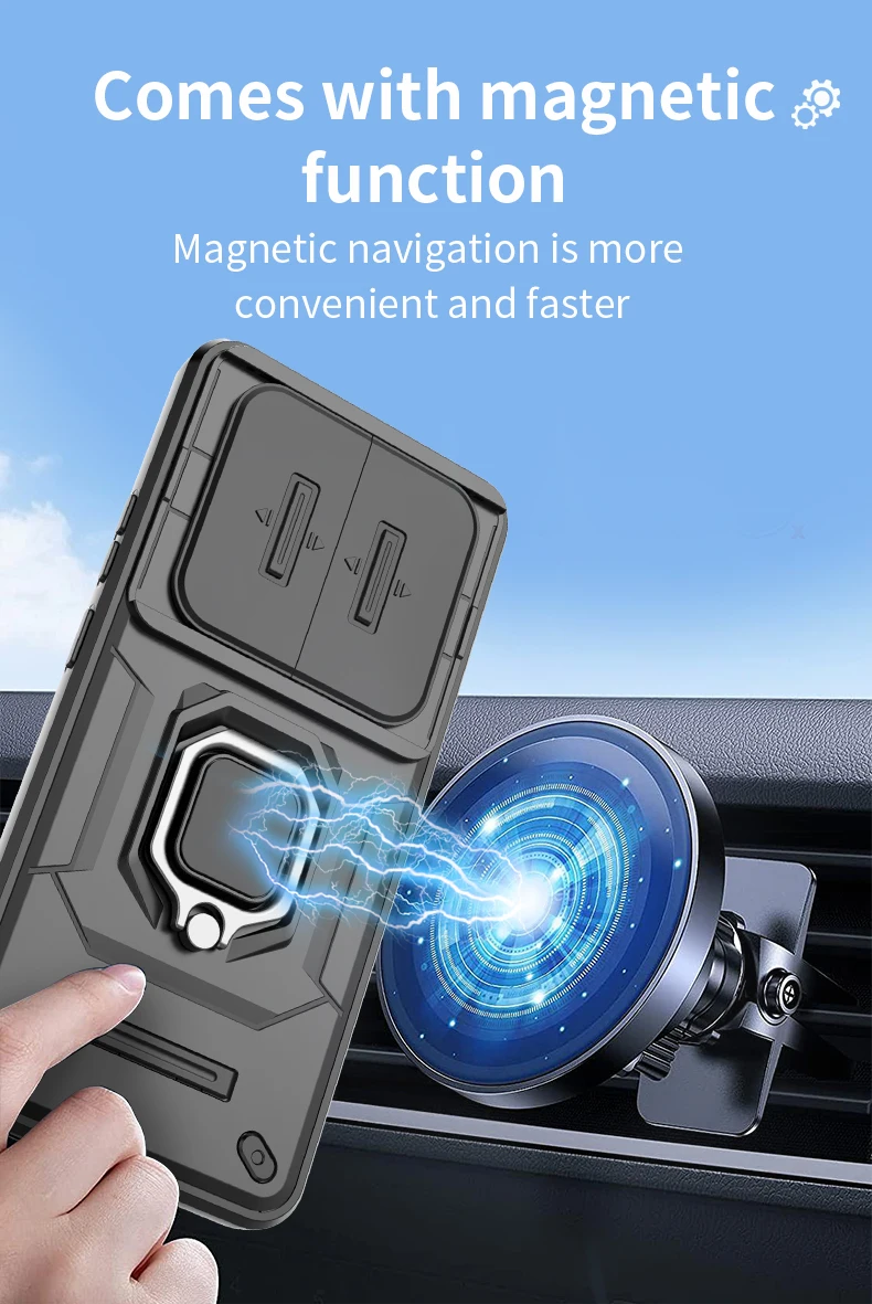 Slide Camera Protect Shockproof Armor Case For OPPO Realme 13 Pro + Car Magnetic Holder Ring Cover For Realme 13 Pro Plus Funda