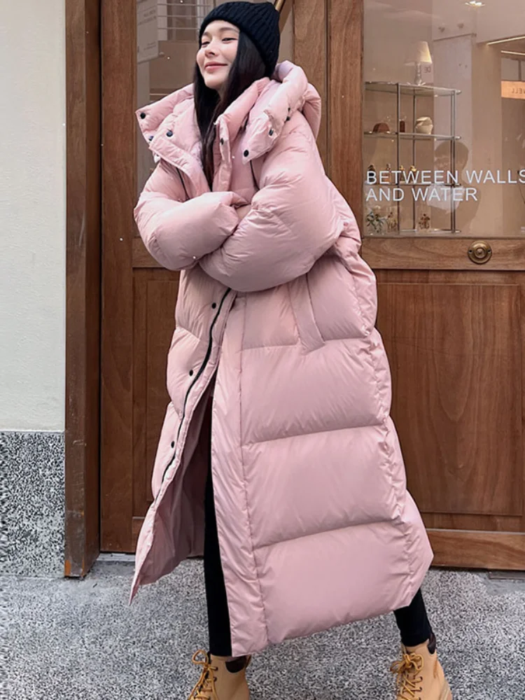 

Winter Warm Coat Women's Long Knee-length Down Jacket Thickened 90 White Duck Down Fashion Lazy Wind Loose Soft Women's Coats