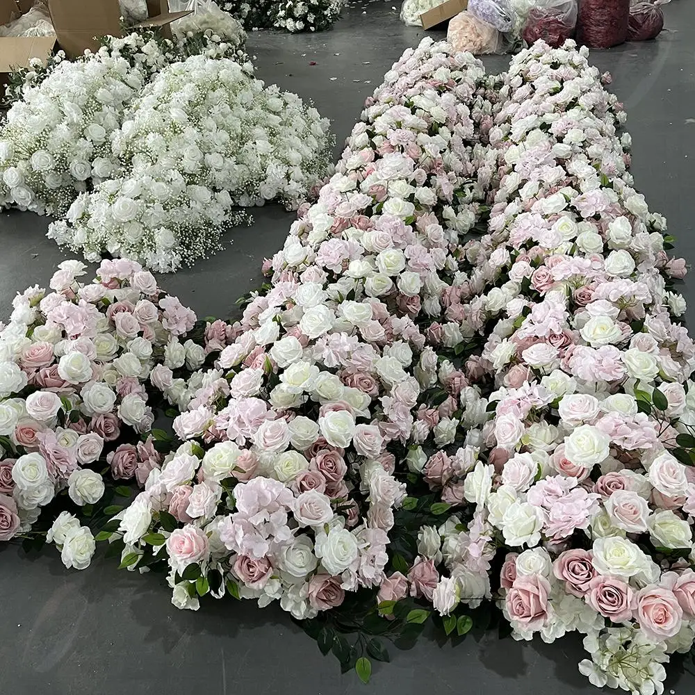 FSDKX  Wholesale Promise for Christmas Wedding Decoration Artificial Red Rose and Lotus Runner Silk Table Flower Runners - view 4