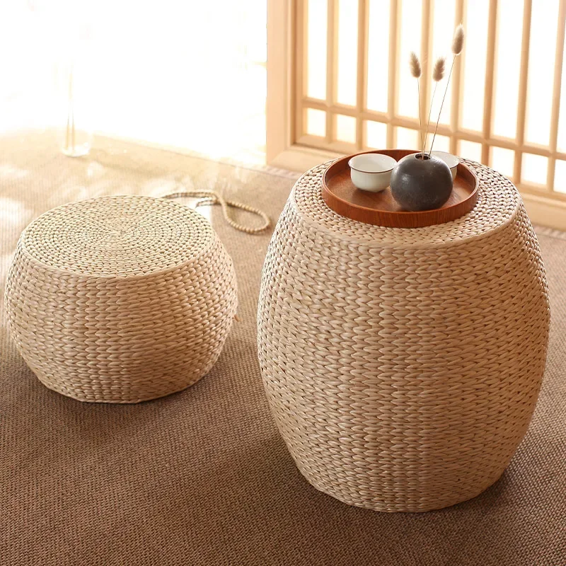 Straw Pier Changing Shoe Stool Tatami Round Stool Hallway Ottoman Furniture For Home Hand Woven Bedroom Rattan Chair Modernity