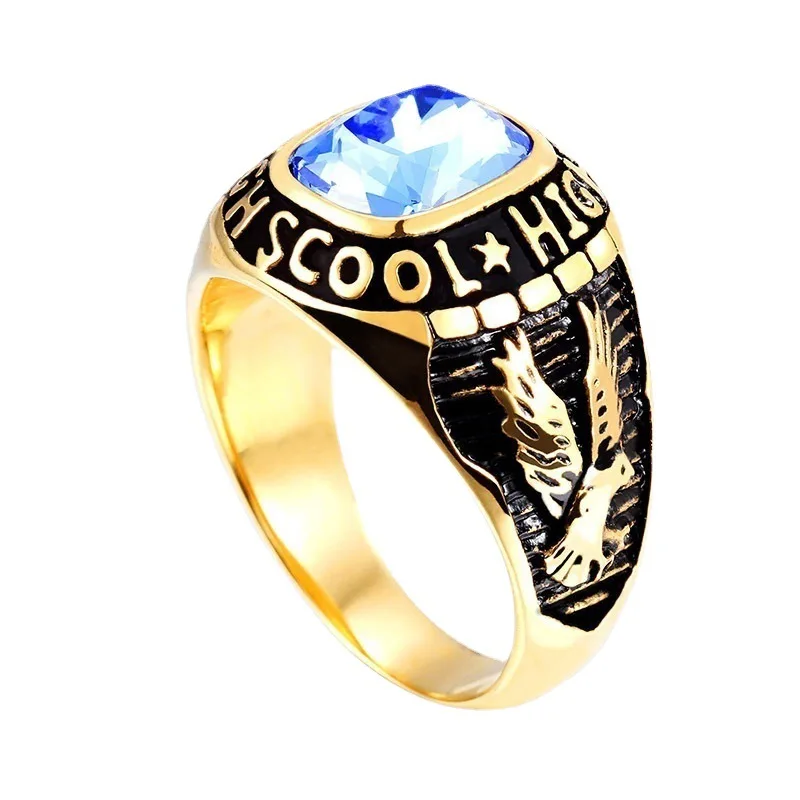 American Gi Gepersonaliseerde Retro Eagle Set Rood Blauw Zwart Smaragd Ring Heren Accessoires