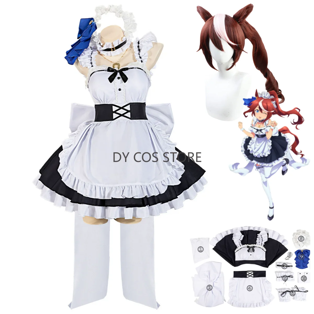 

Anime Game Umamusume: Pretty Derby Tokai Teio Cosplay Costume Maid Dress Lolita Skirt Wig Woman Sexy Kawaii Christmas Suit