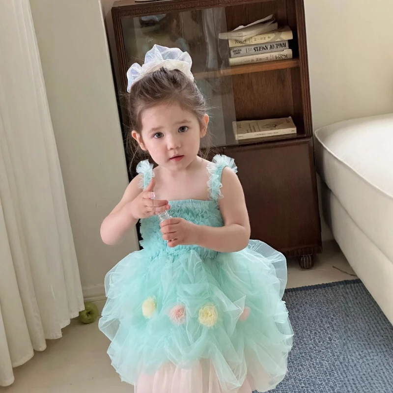 

2025 Girls' Spaghetti Strap Dress, Children's Princess Dress, New Summer Outfit for Baby Girls