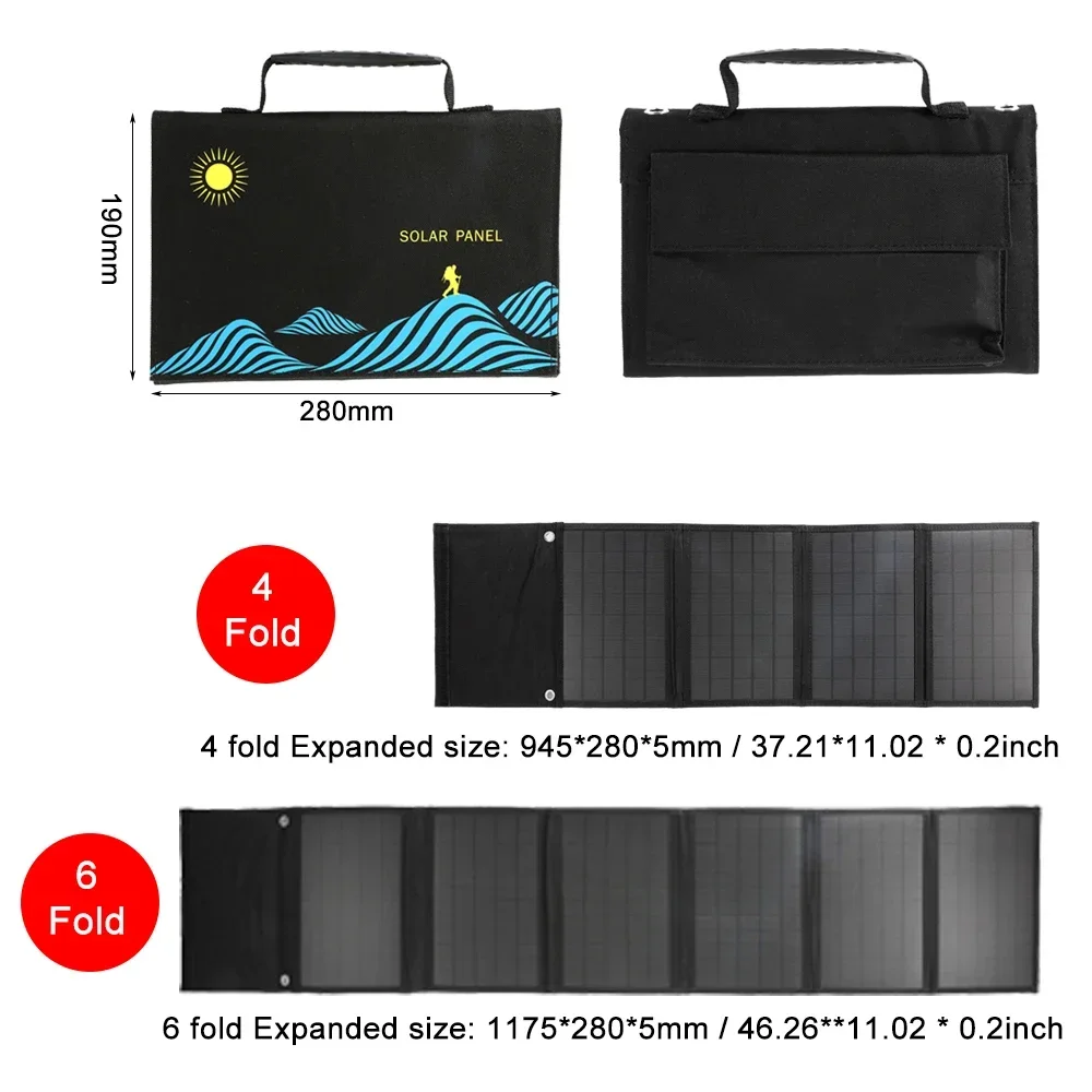 1000W Solar Panel Portable Folding Bag USB+DC Output Solar Charger Outdoor Power Supply for Home Mobile Phone Power Generator