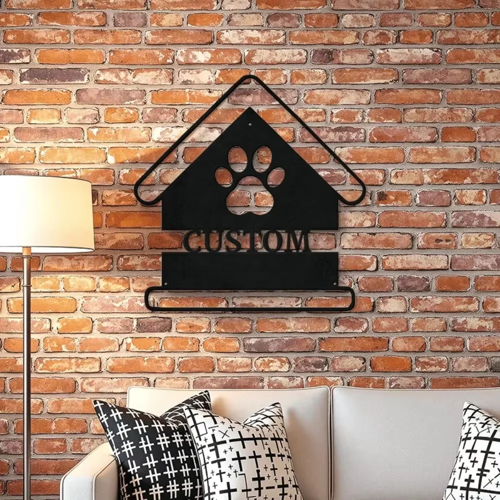 

Custom Dog House Wall Sculptures Paw Print Text Durable Steel, Ideal for Home & Garden, Gift for Pet Lovers