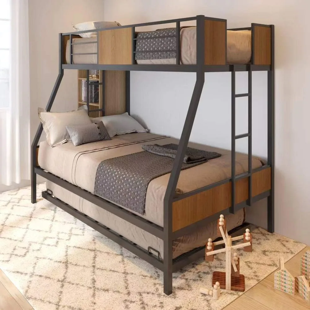 

Twin Over Full Bunk Beds with Trundle Bed,Heavy Duty Metal Bed Frame with Safety Rail 2 Side Ladders for Boys Girls Adults