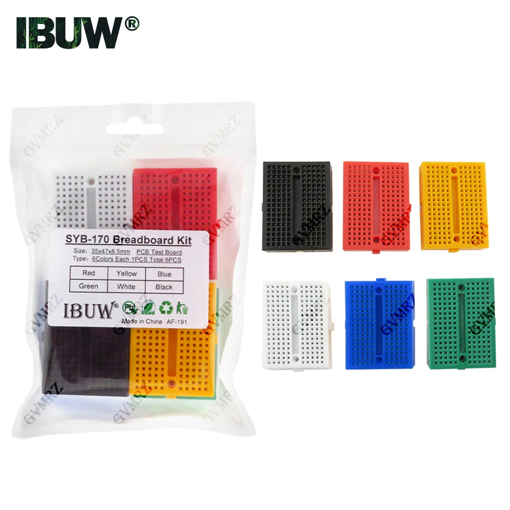 SYB-170 Universelles lötfreies Prototyp-Steckbrett 170 Verbindungspunkte Mini-Steckbrett DIY-Kit Weiß Schwarz Rot Gelb Blau Grün Jeweils 1