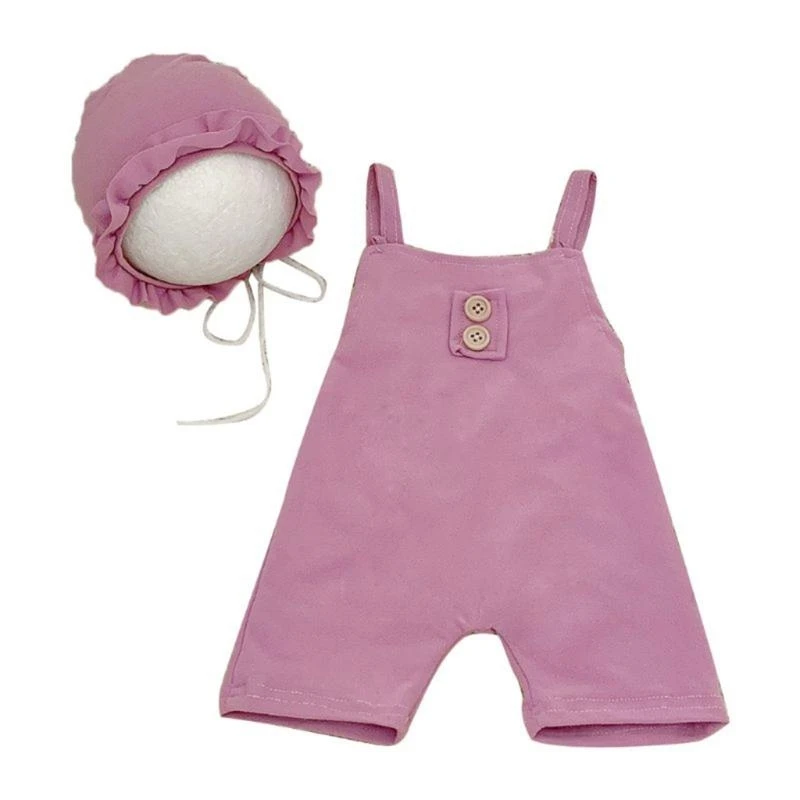 E7CE Baby Photography Props Boys Overalls Photo Studio Clothes Girl Costume Hat