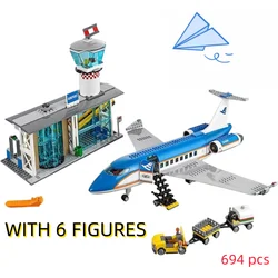 694 pcs City Series Airport Passenger Terminal Building Blocks Fit 60104 Set Home Decor Model MOC Assemble Toys For Kids Gifts