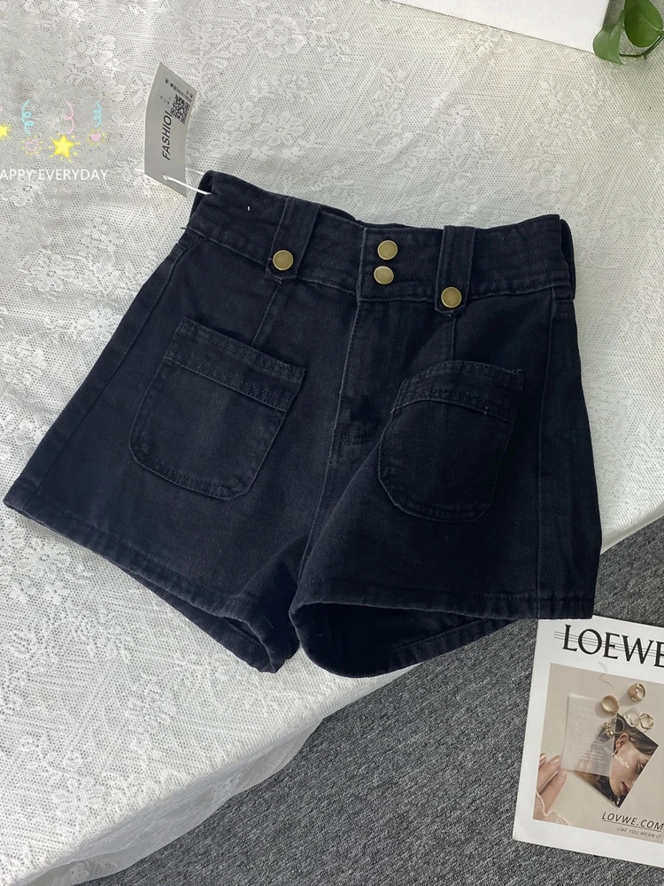 Women Black Gothic Mini Hot Jeans Shorts Vintage Harajuku Emo Denim Shorts Trousers Y2k Trashy Japanese 2000s Style Cowboy Pants