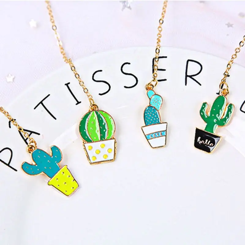 Exquisite Cactus Pendant with Chain Planner Clip Metal for Student Kids
