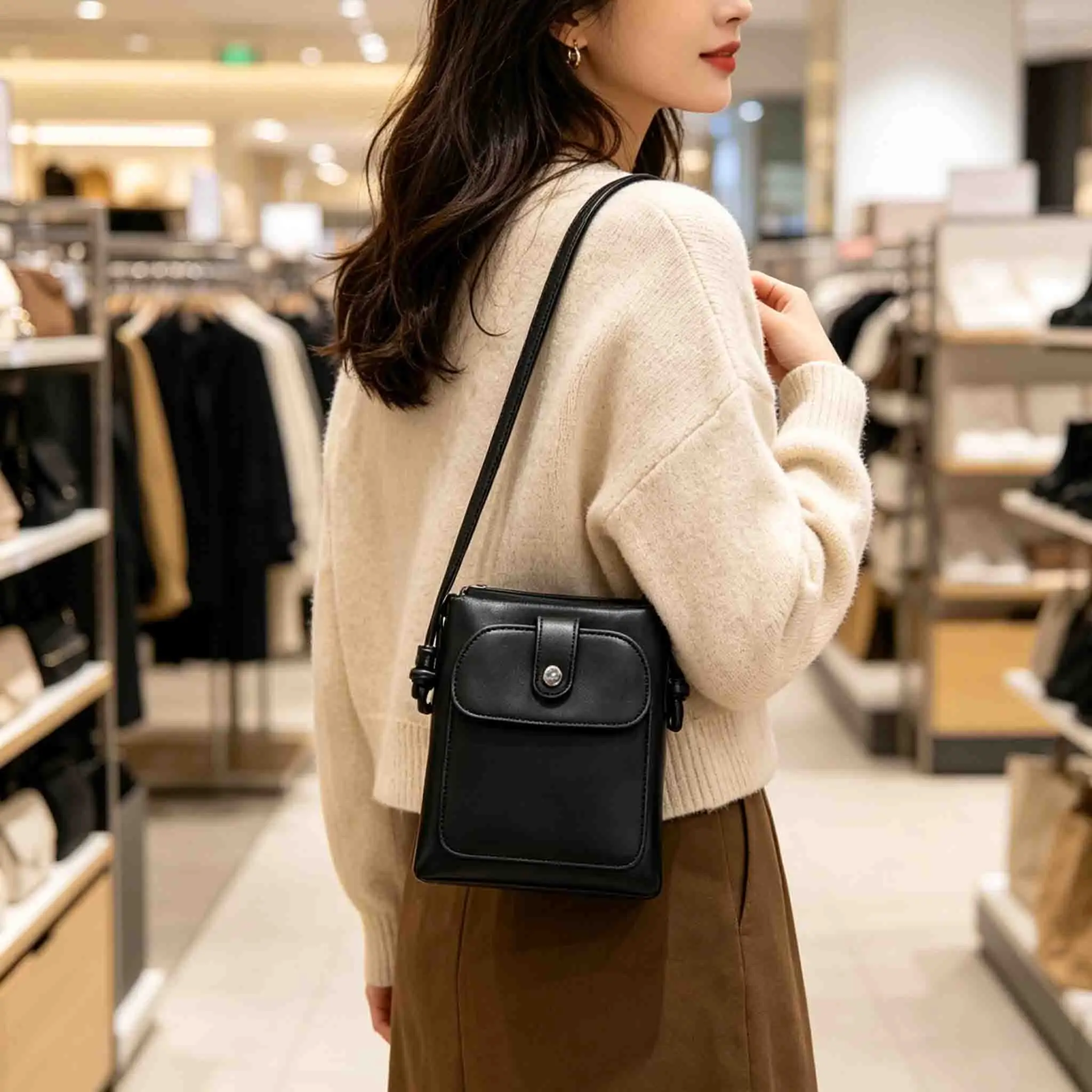 Travel Phone Bag PU Leather Pouch Crossbody Mini Shoulder Purse Solid Color Small Sling Pouch Daily Casual Fashion Lady Gift Bag